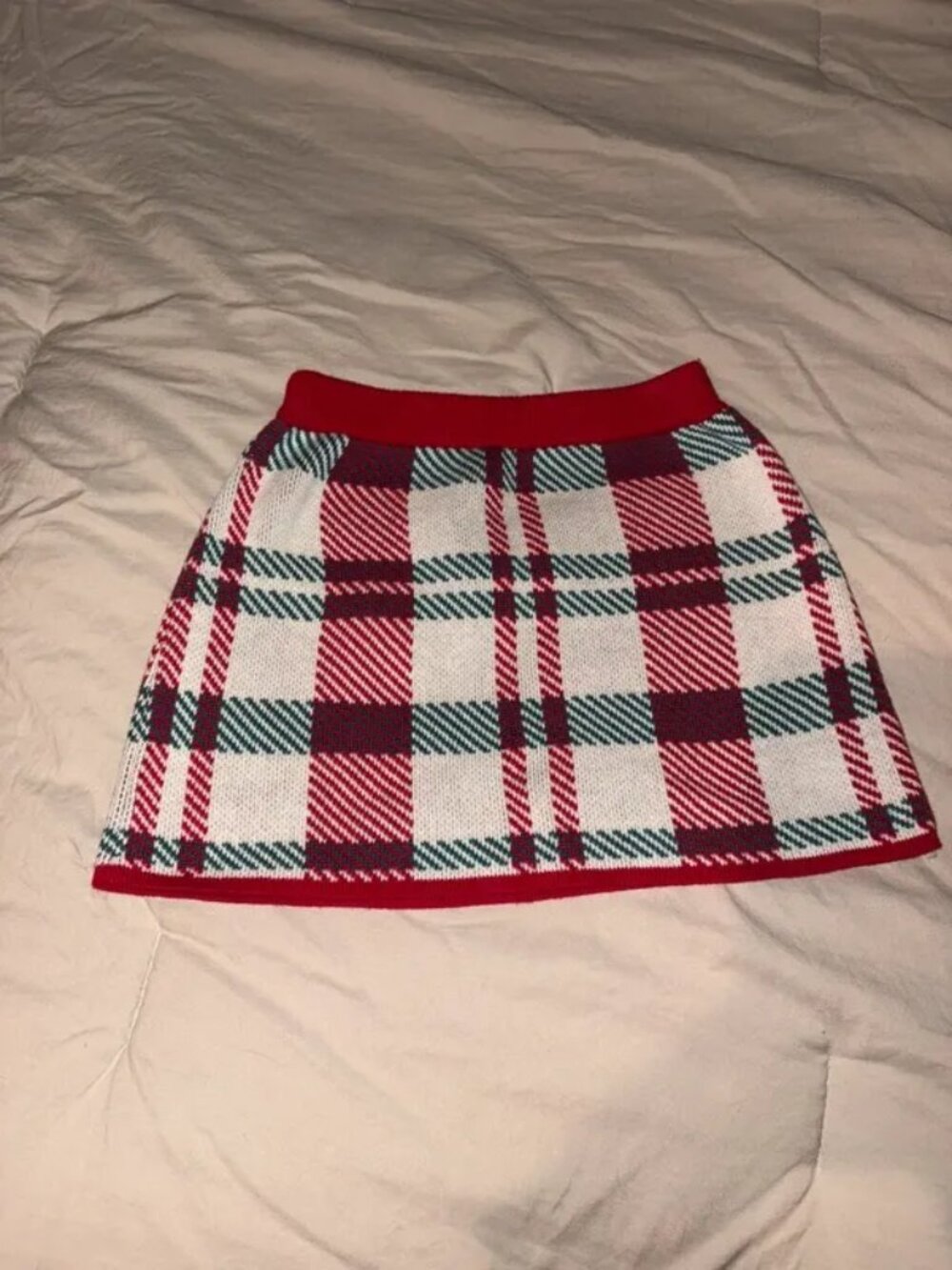 Tahari girls Cotton Plaid Knit Skirt Size XS 4 Red/green Tartan Mini Skirt